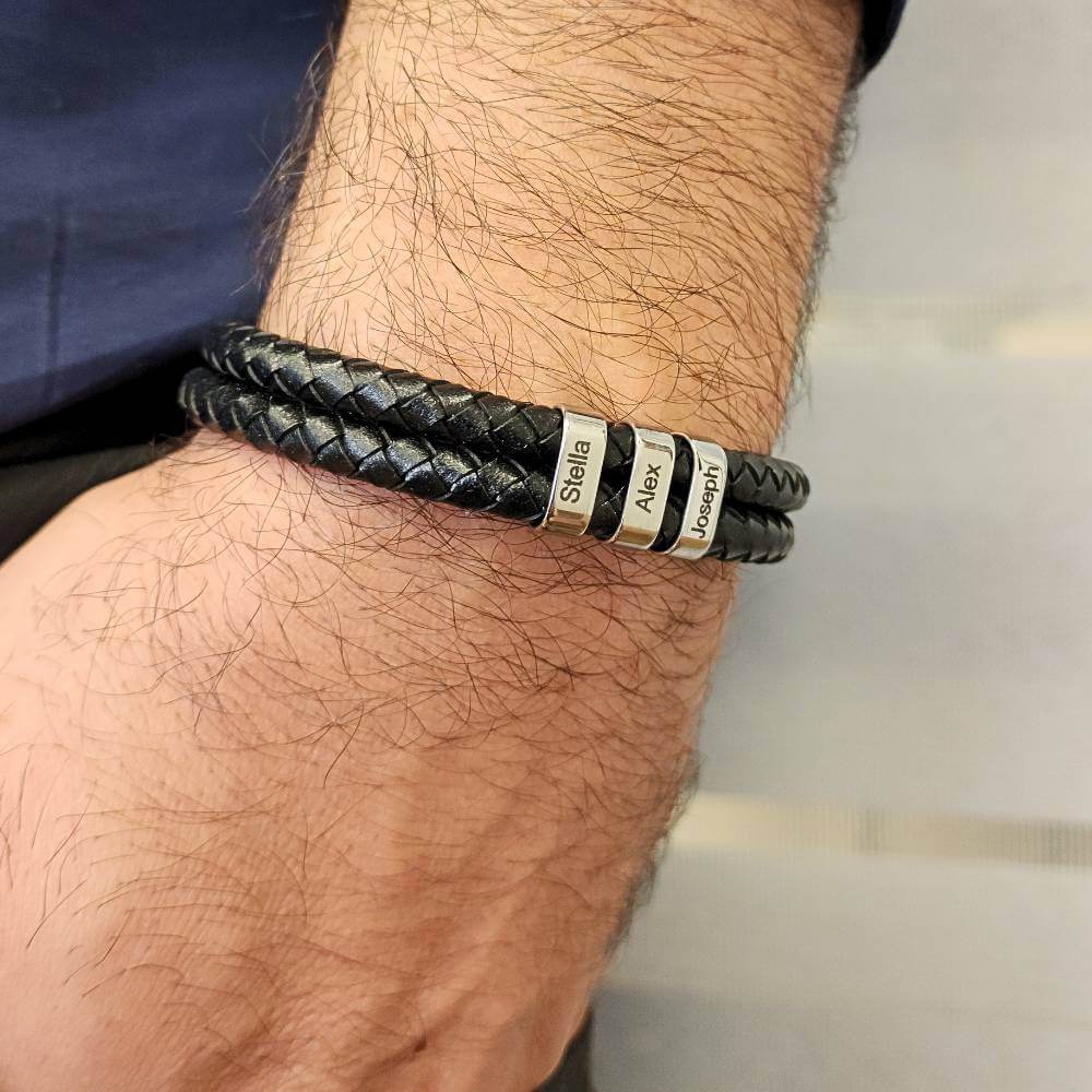 Braided Black Bracelets for Men with Custom Engraving - Talisa-sonthuy.vn