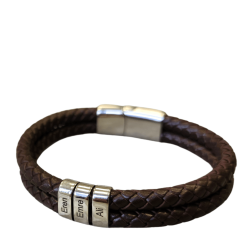 Double Braided Leather Bracelet with Custom Beads