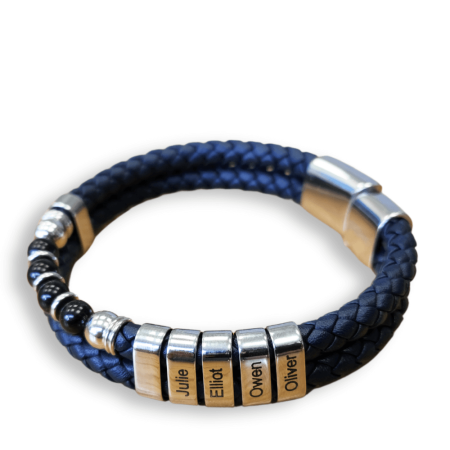 Leather Onyx Bead Bracelet With Custom Beads