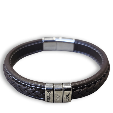 Premium men’s leather bracelet With Name Beads in brown Leather