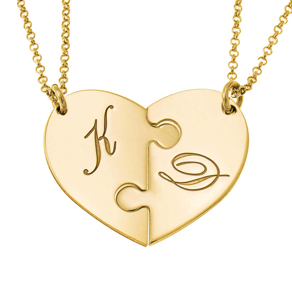 Initial 2 Puzzle Piece Necklace in Sterling Silver and Gold Plating