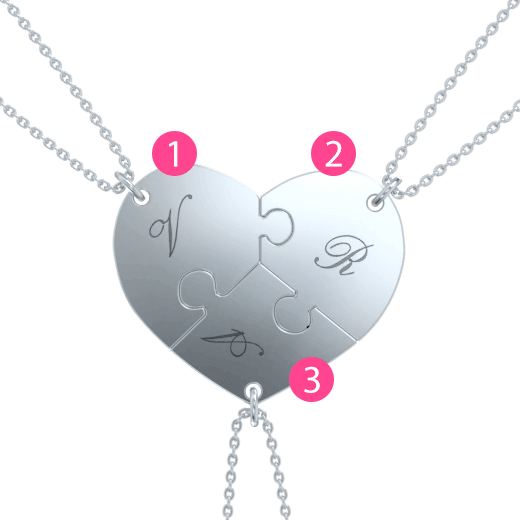 Initial 3 Puzzle Piece Necklace in Sterling Silver and Gold Plating