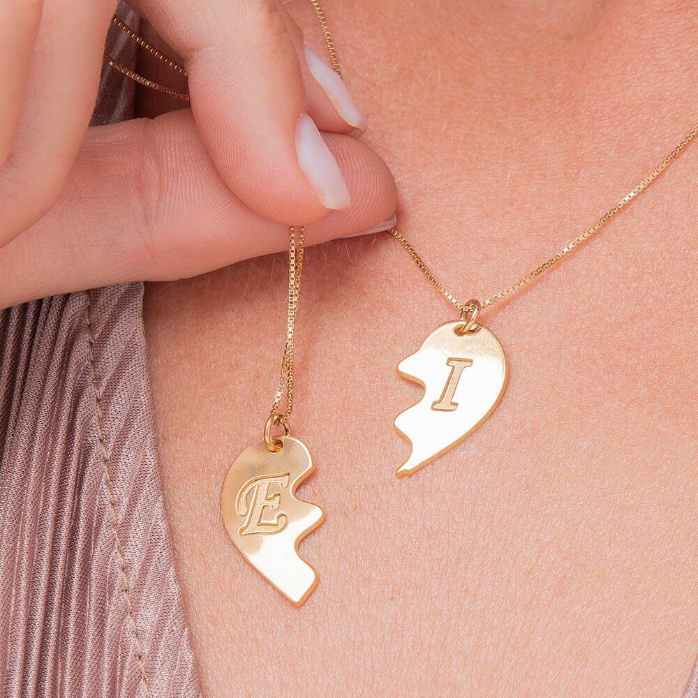 Heart Puzzle Piece Necklace Set With Engraving