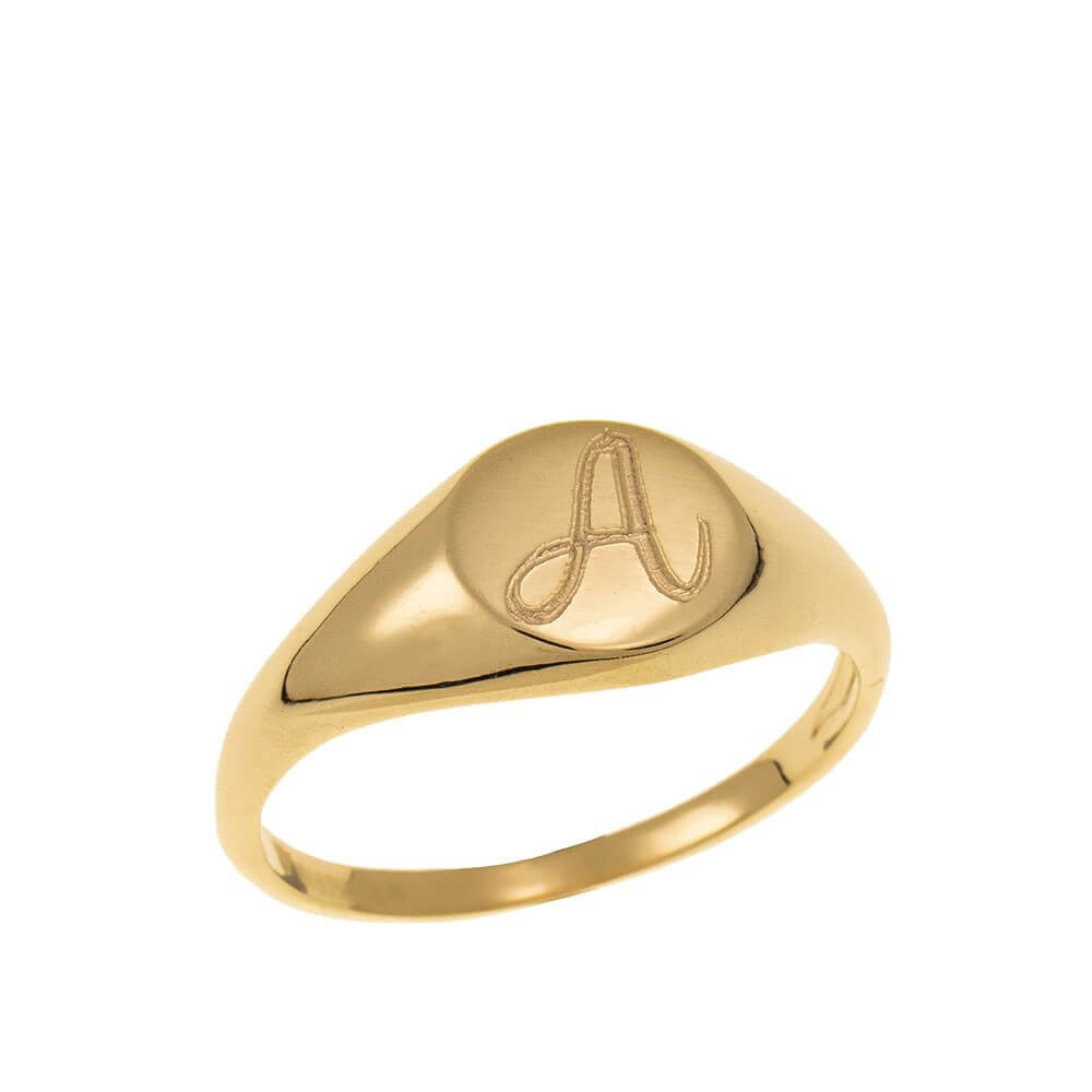 Personalized Initial Signet Ring available in Sterling Silver 925, 18K Rose Gold Plating, and 18K Yellow Gold Plating.