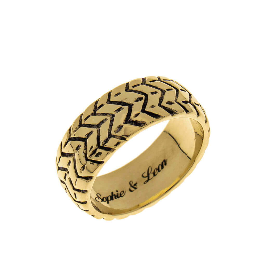 Tyre Engraved Ring available in Sterling Silver 925, 18K Rose Gold Plating, and 18K Yellow Gold Plating.