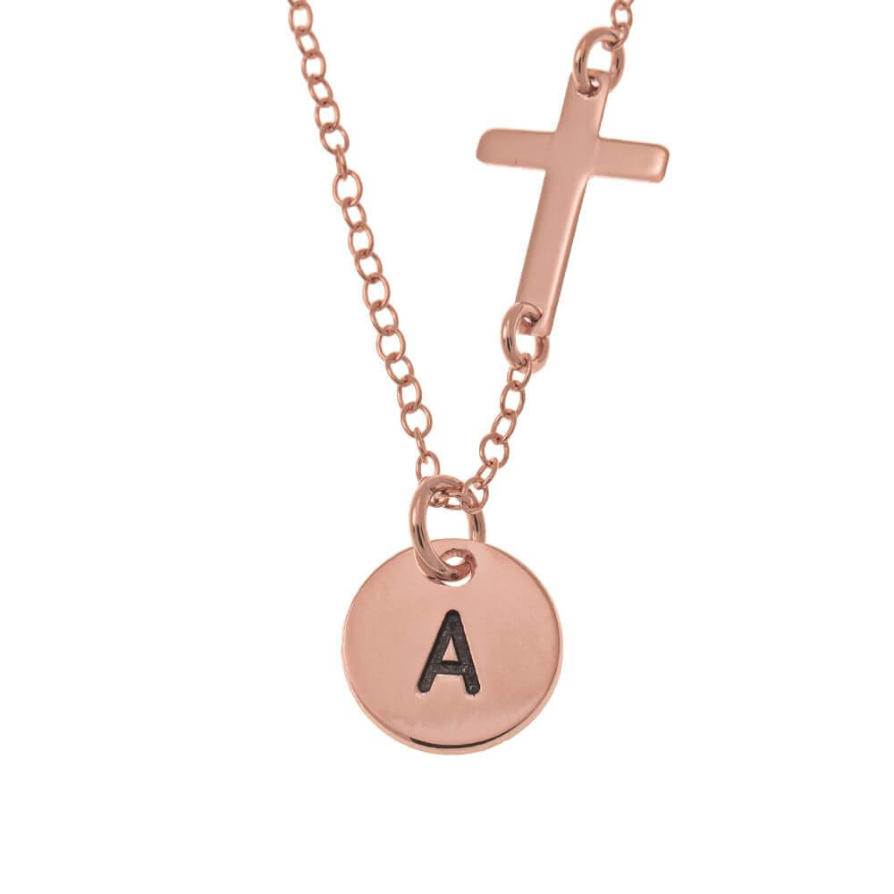 Personalized Infant Cross Necklace in Sterling Silver and Gold Plating
