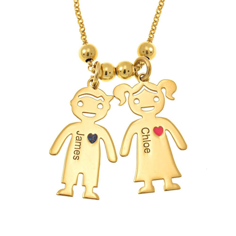 Personalized Kids Charm Necklace  in Sterling Silver ad Gold Plating.