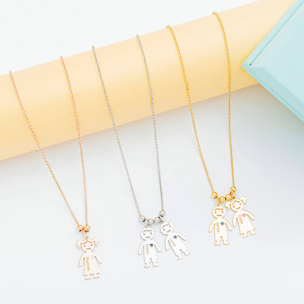Personalized Kids Charm Necklace  in Sterling Silver ad Gold Plating.