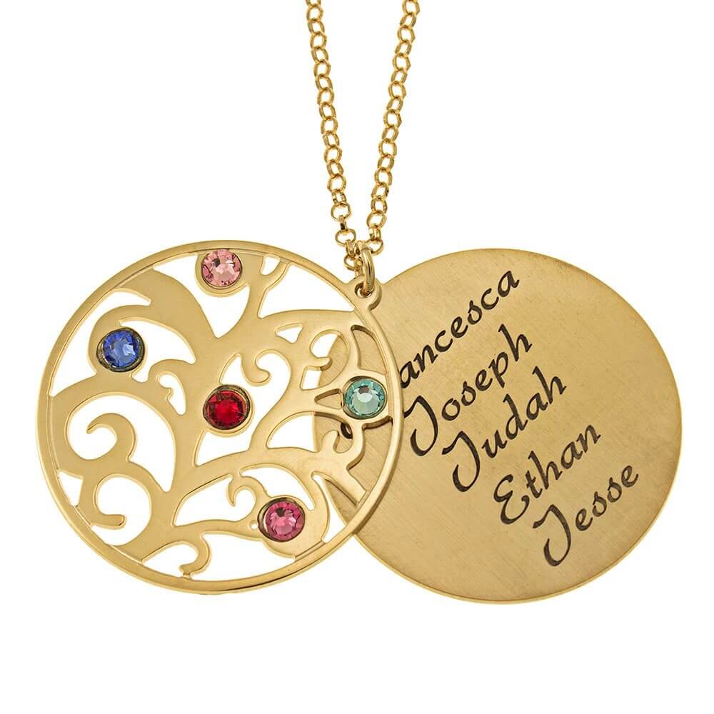 Personalized Family Tree of Life Necklace in Sterling Silver ad Gold Plating.