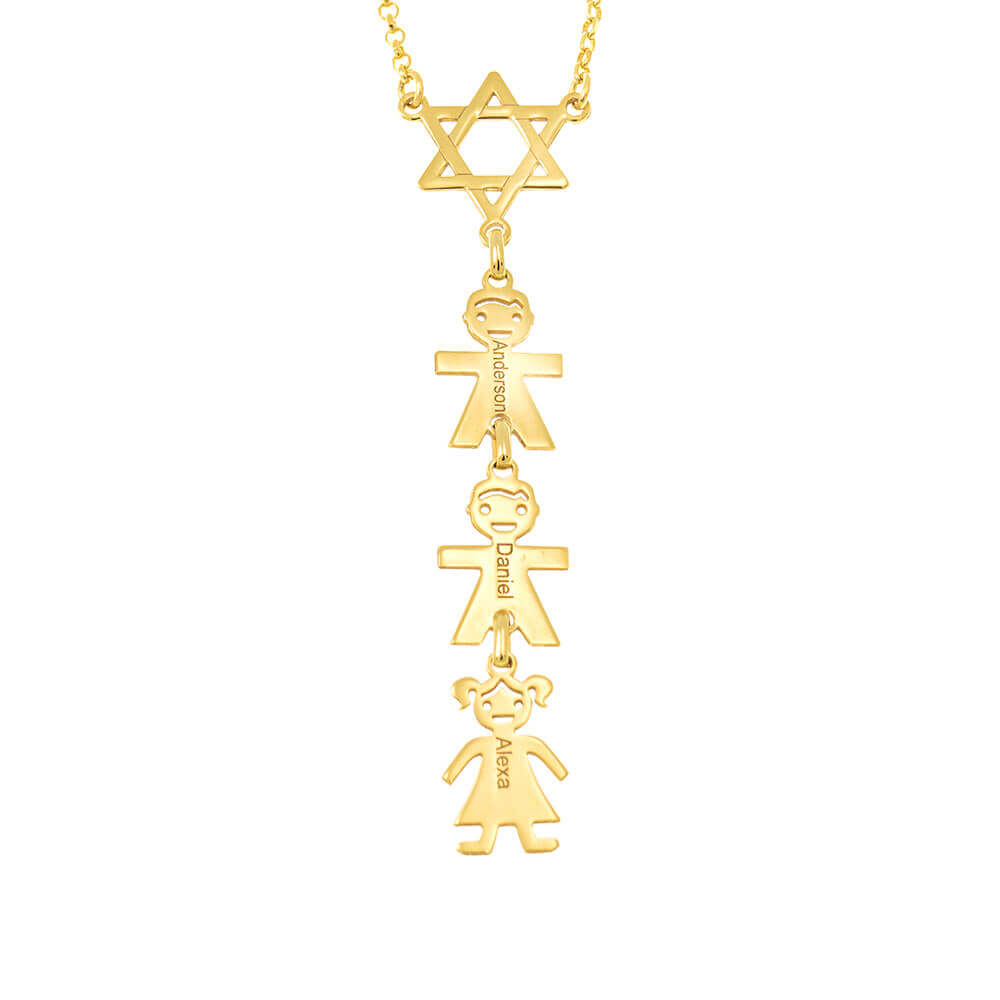 Star Of David Necklace With Kids Charms in Yellow Gold Plating