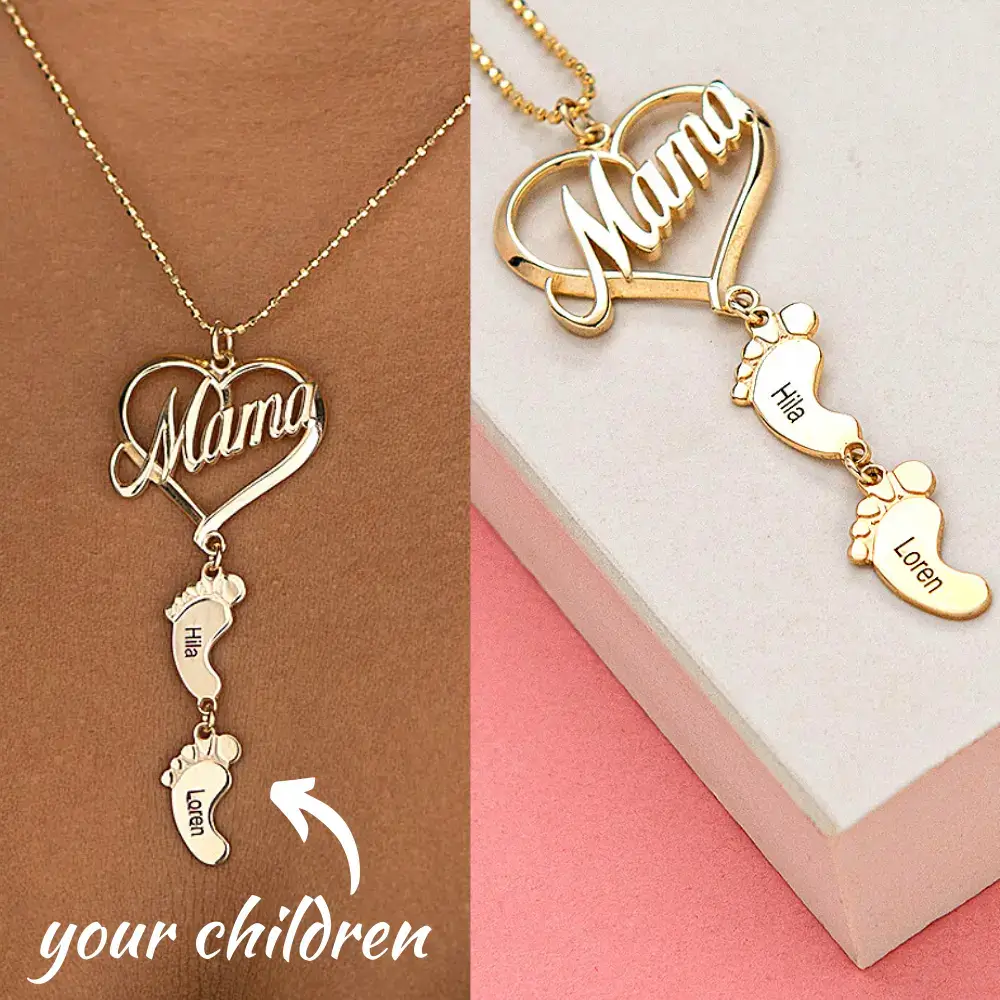 Personalized Mama Necklace in Sterling Silver, Rose Gold Plating, and Yellow Gold Plating