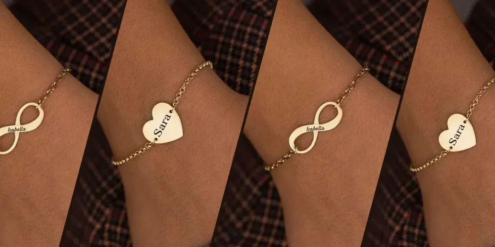 Engraved Infinity Bracelet and Dainty Heart Bracelet With Initial