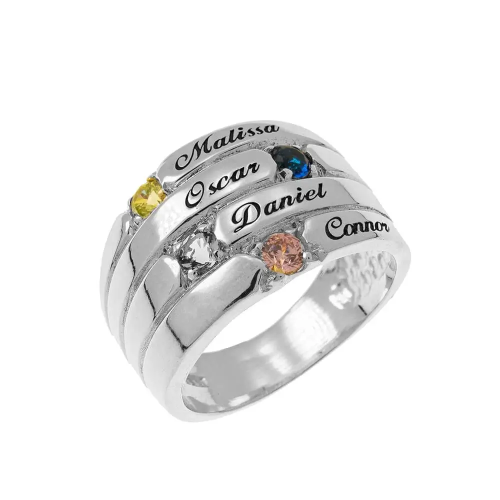 Personalized 4 Birthstones Mother Ring