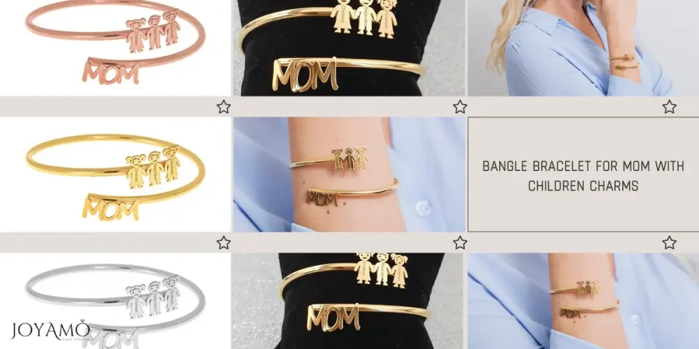 Bangle Bracelet For Mom With Children Charms