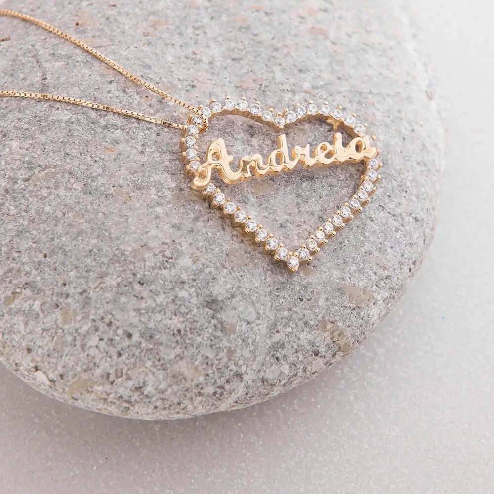 Heart Name Necklace With CZ 