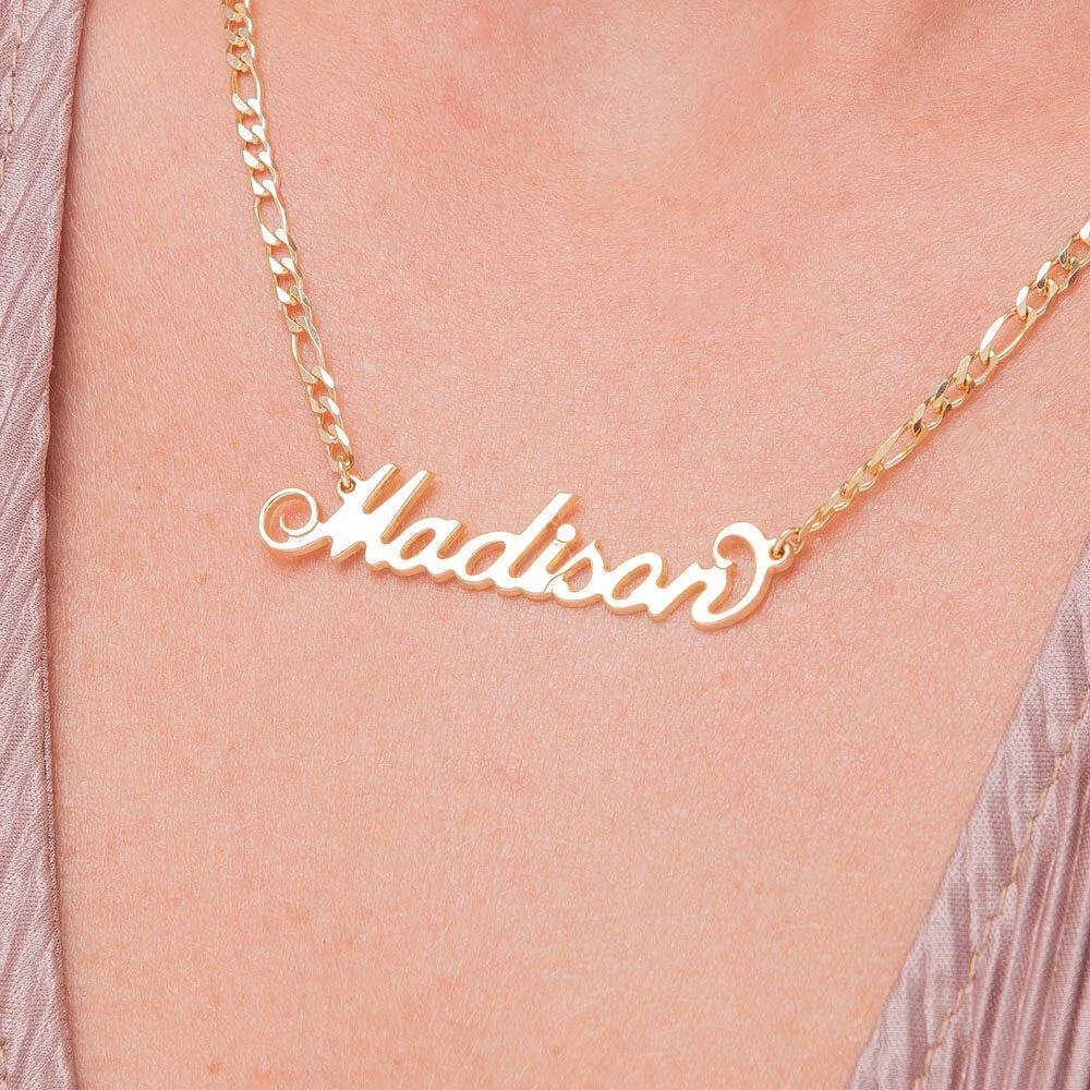Personalized Carrie Name Necklace With Figaro Chain