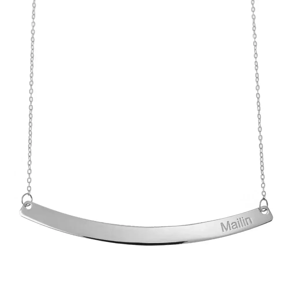 Name Necklace With Engraved Curved Bar