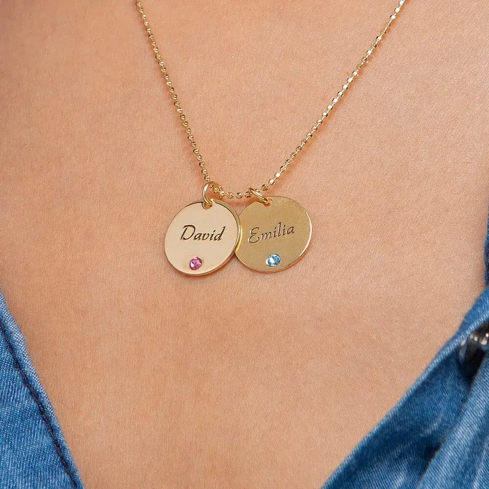 Mother’s Two Disc And Birthstone Necklace