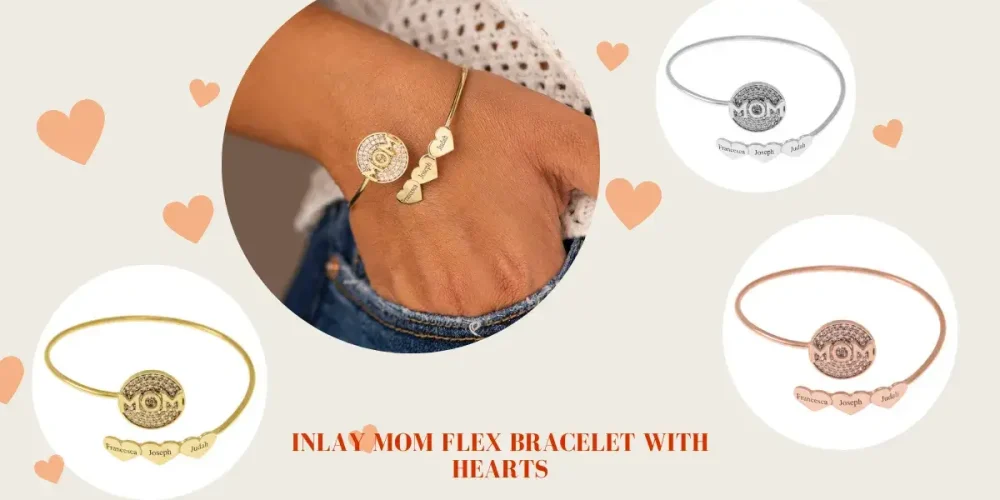Inlay Mom Flex Bracelet With Hearts