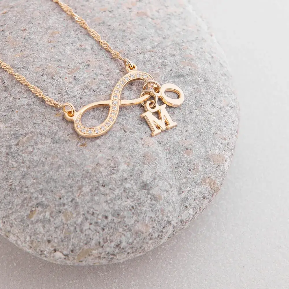 Infinity Necklace With Initial Charms In 18K Gold Plating