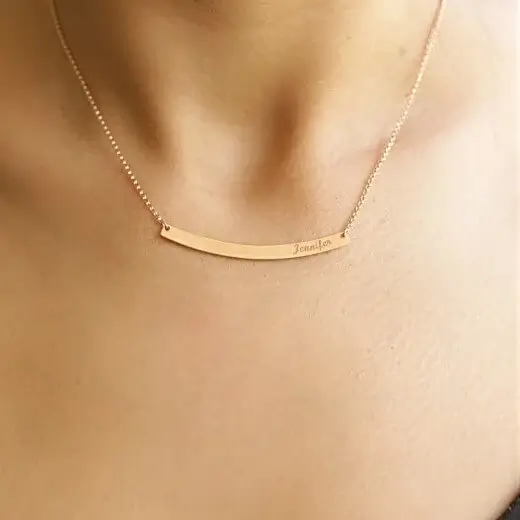 Name Necklace With Engraved Curved Bar