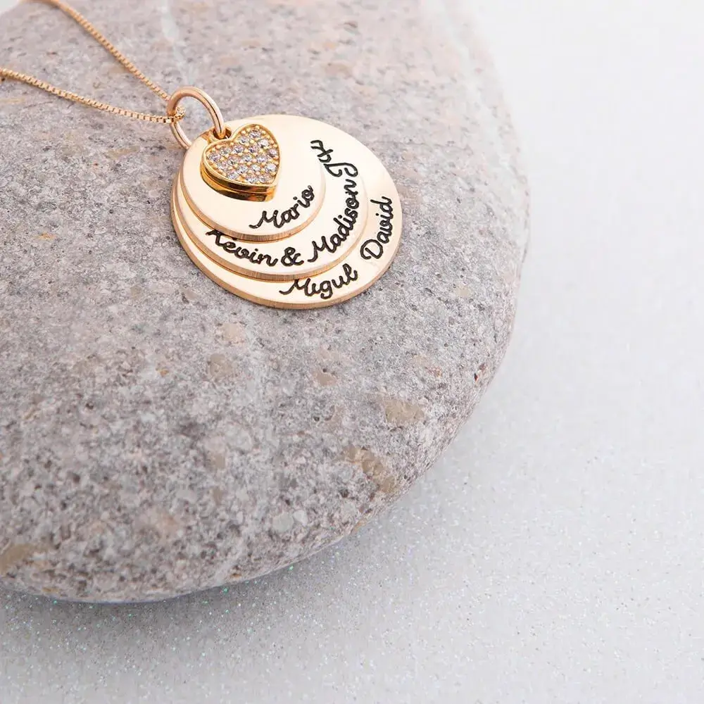 Mother Circle Necklace With Inlay Heart In 18K Gold Plating  