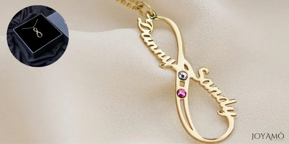 Vertical Infinity Name Necklace With Birthstones