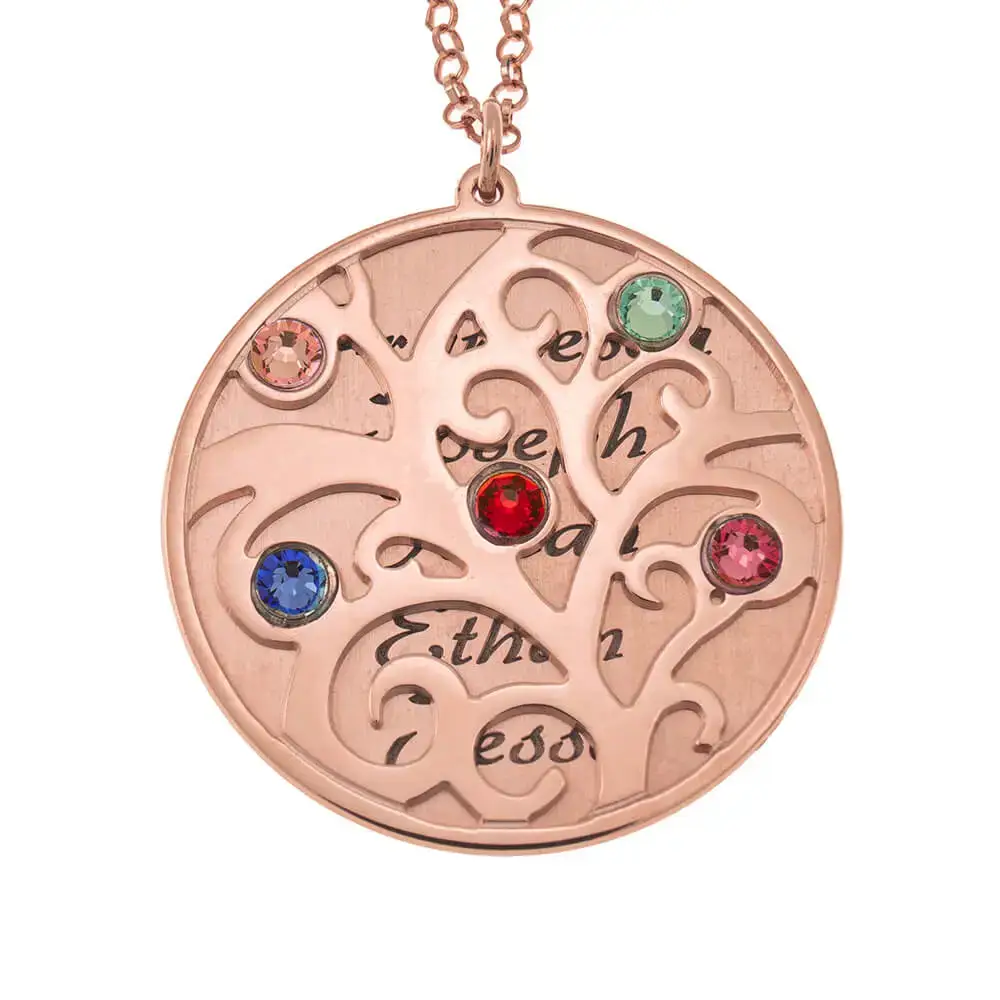 Family Tree Necklace With Names and Birthstones