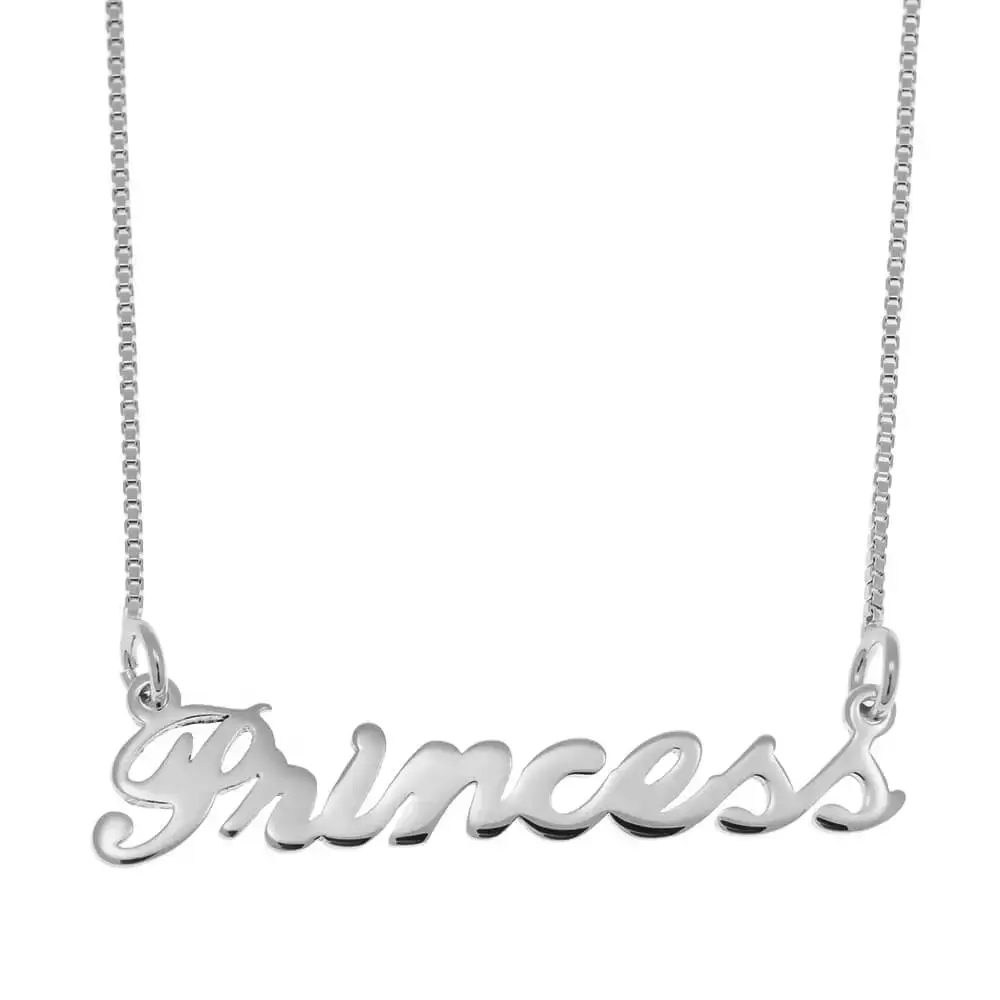 Princess Name Plate Necklace in Sterling Silver
