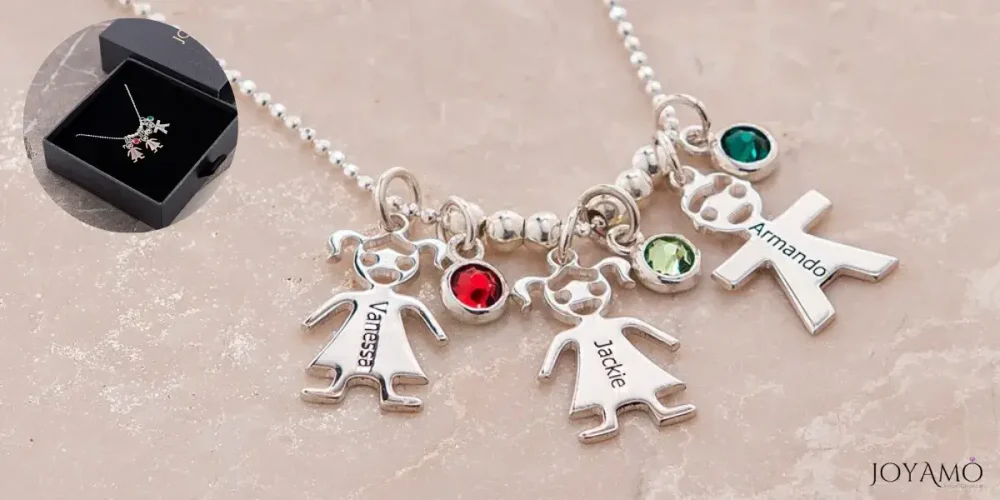 Mother’s Necklace With Children Charms And Birthstones 