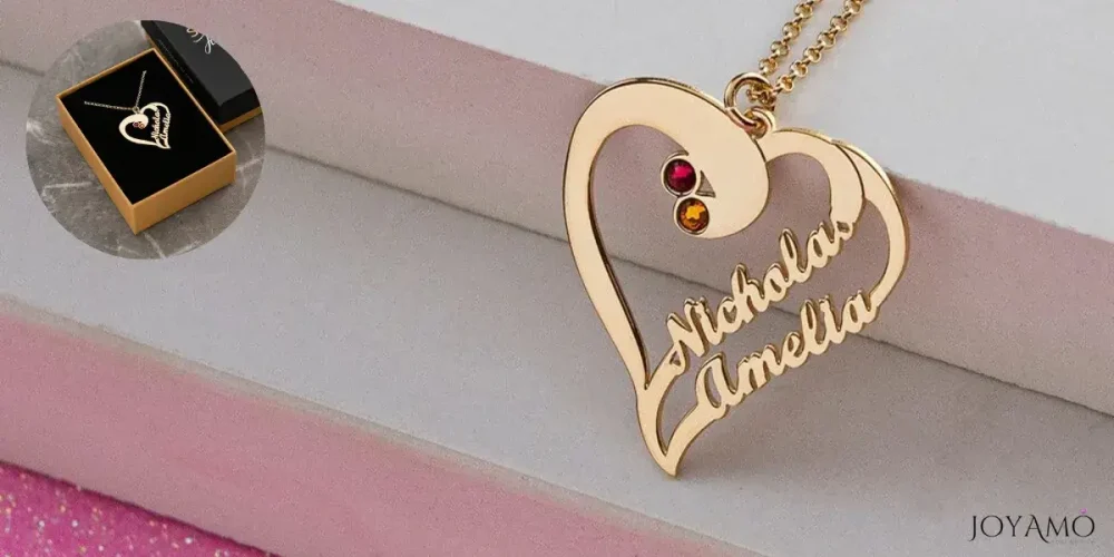 2 Hearts Necklace With Birthstones 