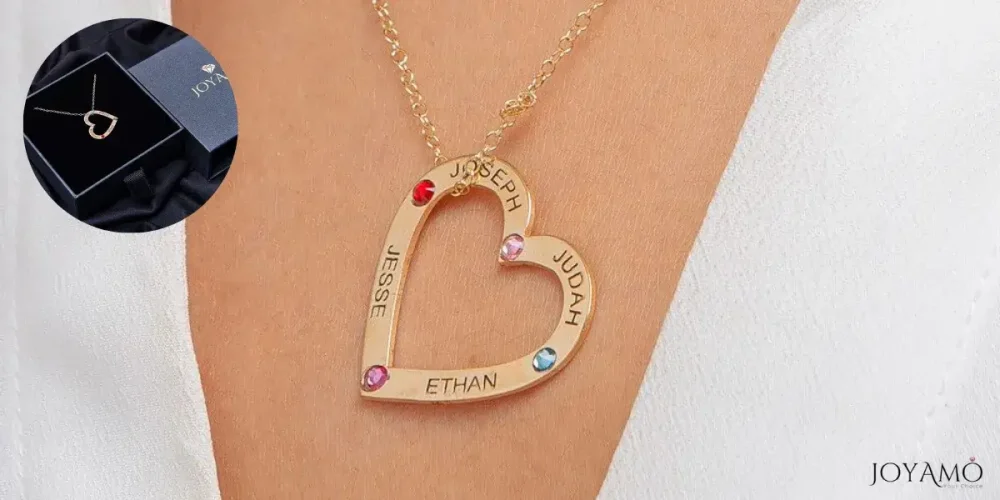 Personalized Family Heart Pendant With Names And Birthstones 