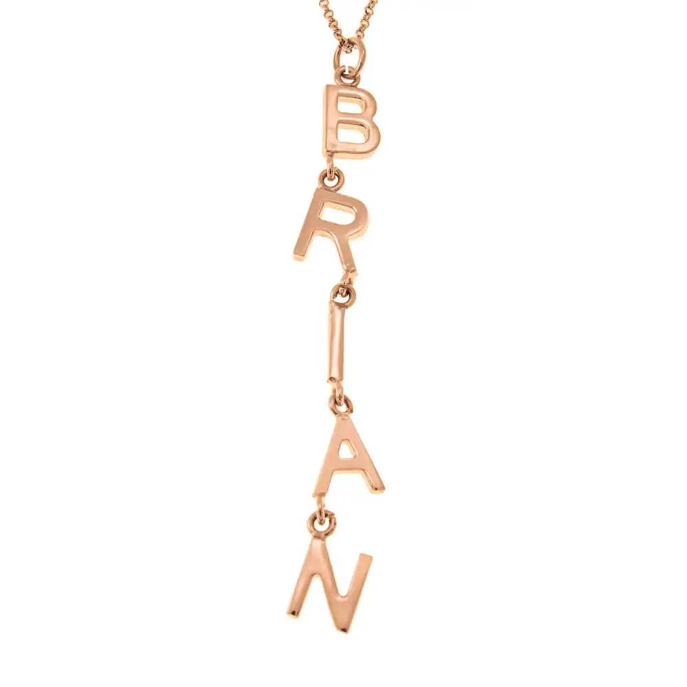 Personalized Vertical Tilted Letters Name Necklace In Rose Gold Plating