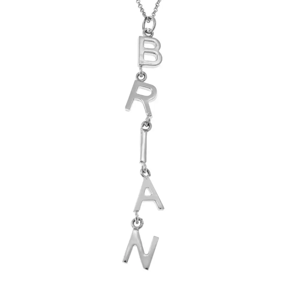 Personalized Vertical Tilted Letters Name Necklace In Sterling Silver
