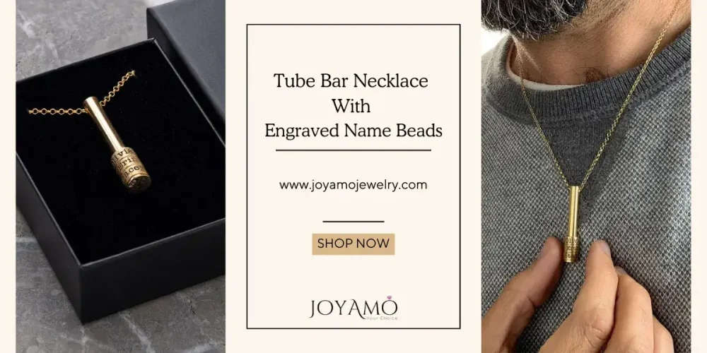 Tube Bar Necklace With Engraved Name Beads 