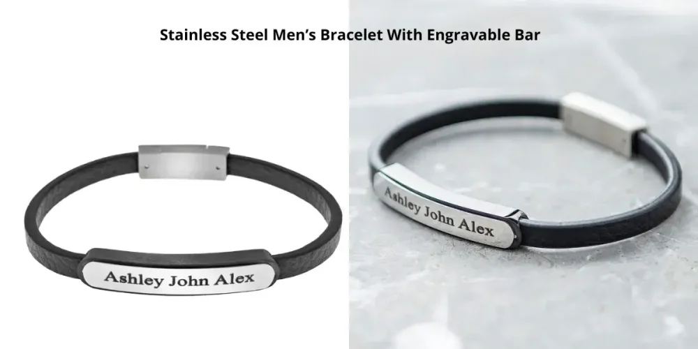 Stainless Steel Men’s Bracelet With Engravable Bar