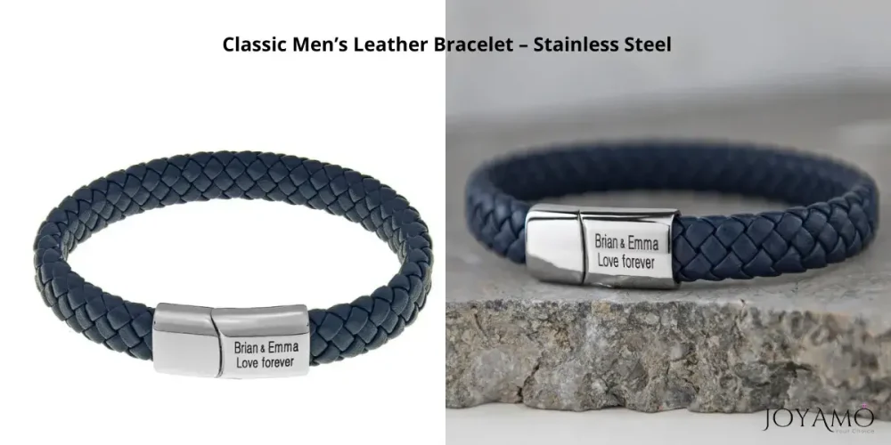 Classic Men’s Leather Bracelet – Stainless Steel 