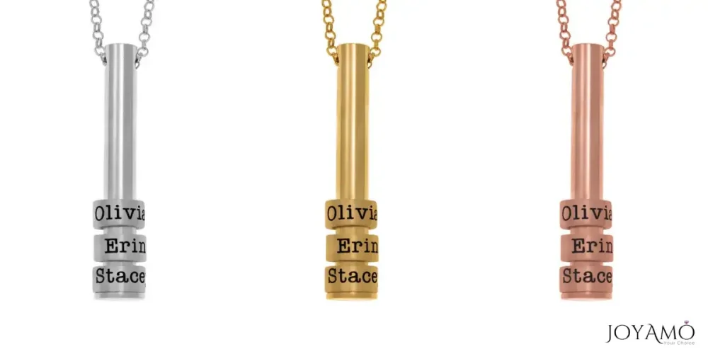 Tube Bar Necklace With Engraved Name Beads