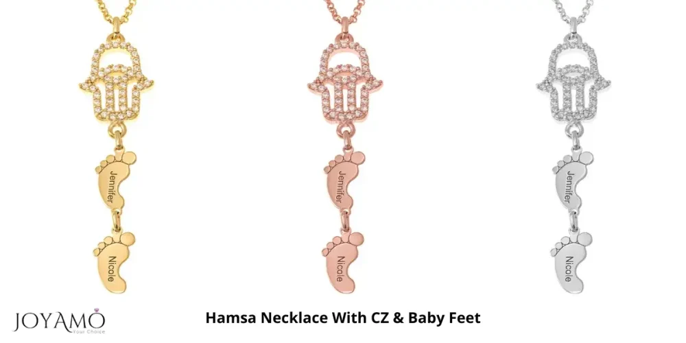 Hamsa Necklace With CZ & Baby Feet