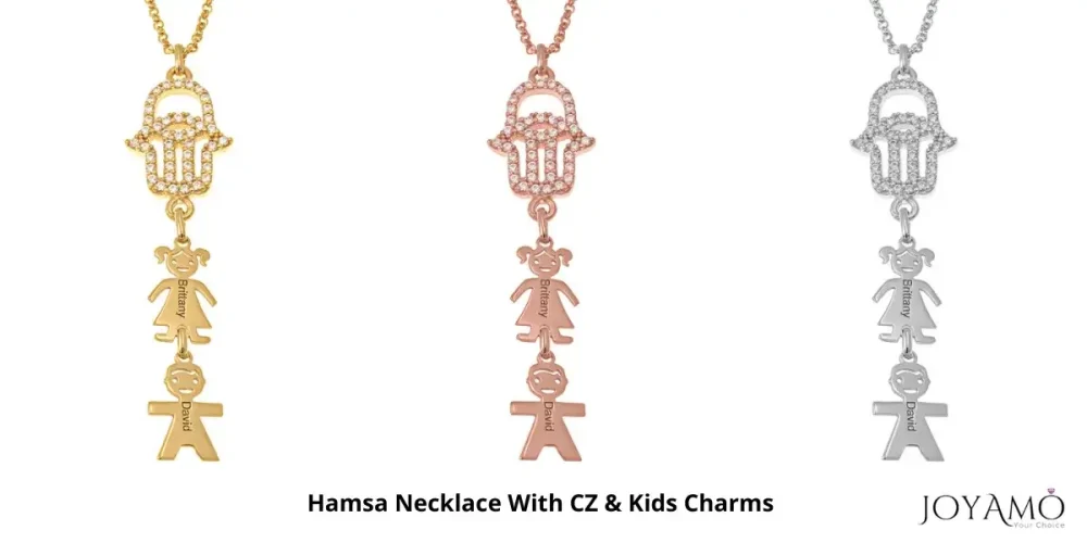 Hamsa Necklace With CZ & Kids Charms