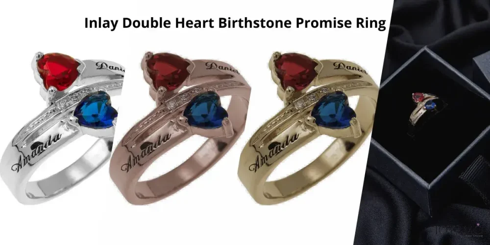Inlay Double Heart Birthstone Promise Ring 
