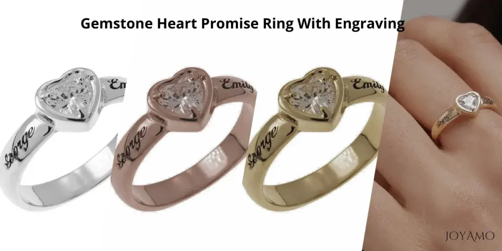 Gemstone Heart Promise Ring With Engraving
