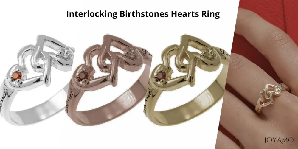 Interlocking Birthstones Hearts Ring