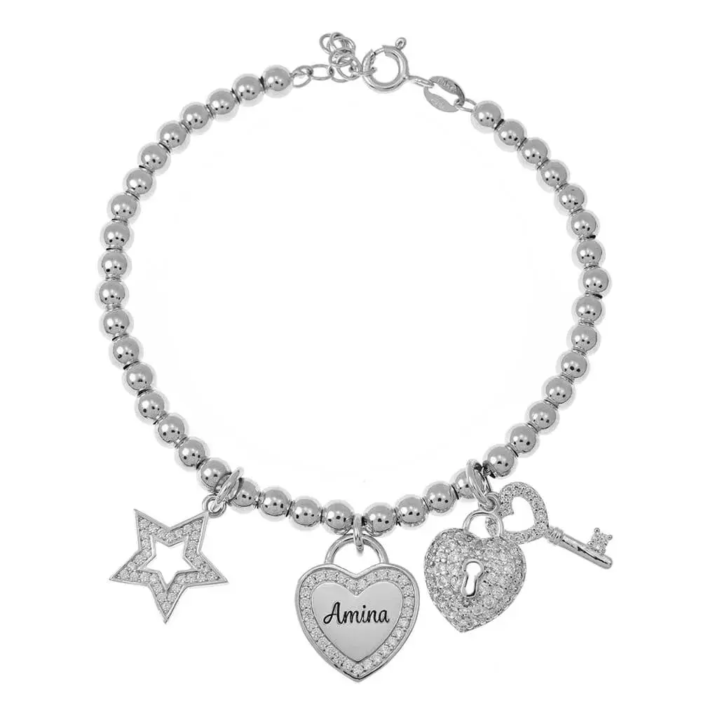 Bead Name Bracelet With Charms 