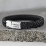 Classic Leather Bracelet – Stainless Steel In Black Leather
