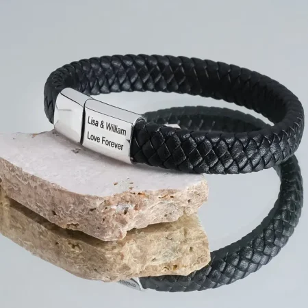 Classic Men’s Leather Bracelet – Stainless Steel