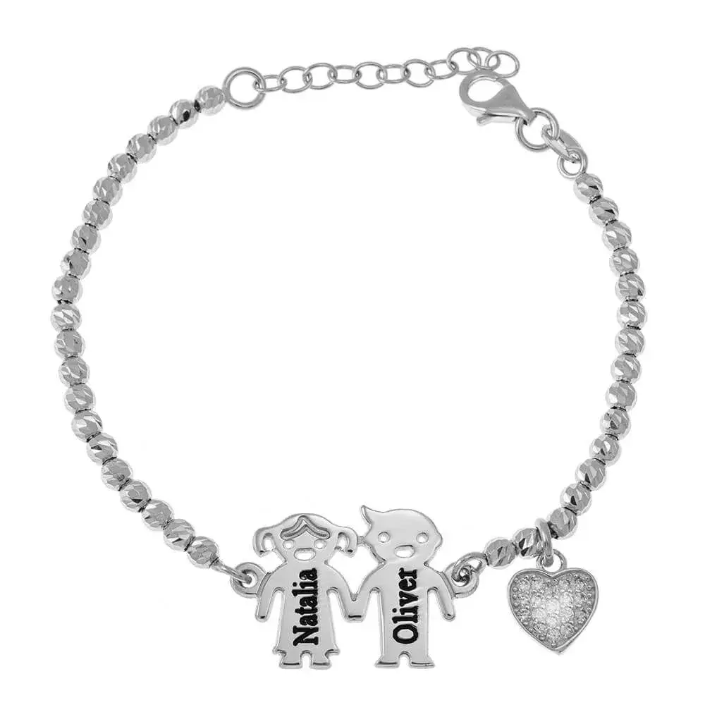 Engraved Children Bead Bracelet With Inlay Heart