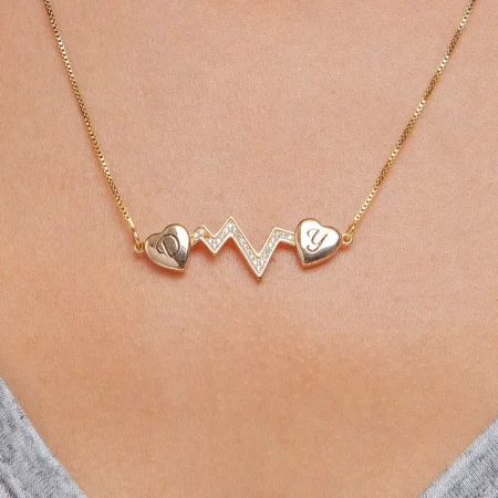 Personalized Heartbeat Two Initial Necklace