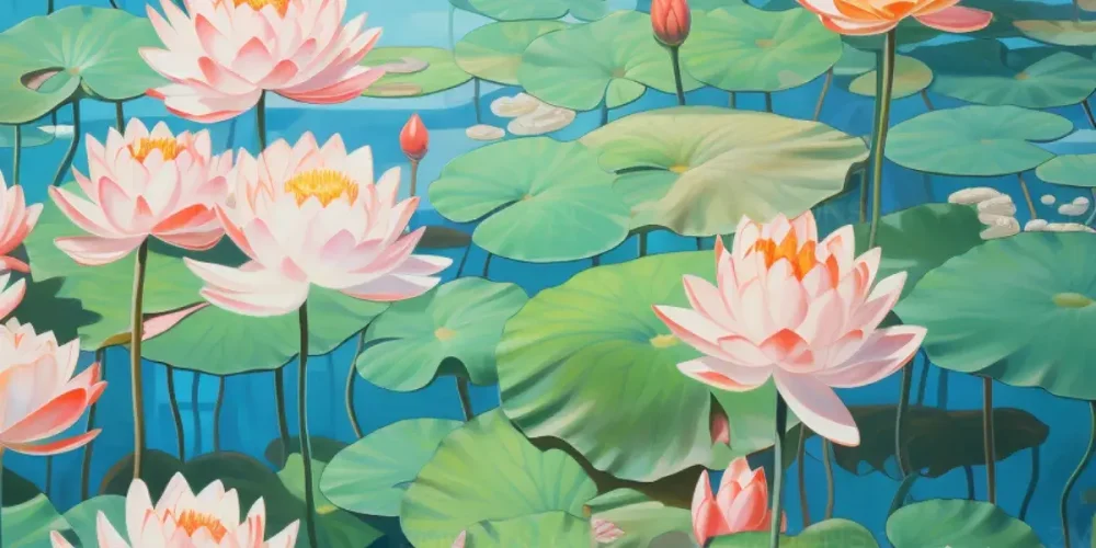 Lotus Flowers by Japanese Painter Hokusai
