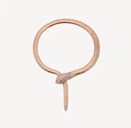 Bulgary Serpenti Necklace in  18 kt rose gold necklace with pavé diamonds on the head and tail